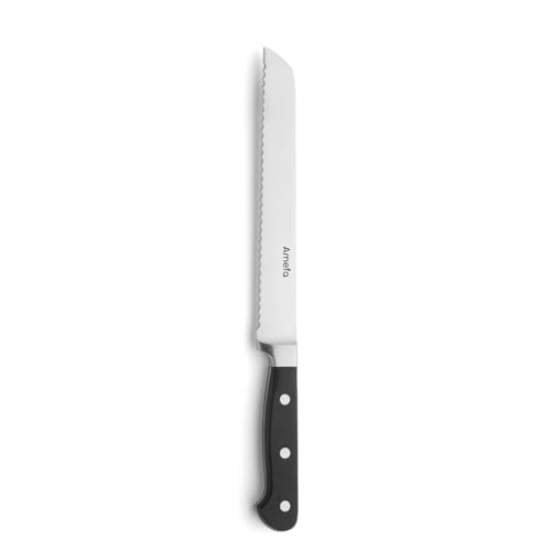 AMEFA Premium Brotmesser mit Wellenschliff | Scharfes Profimesser für Brot, Brötchen & Gebäck | Griff Schwarz genietet | Frühstücksmesser von Amefa