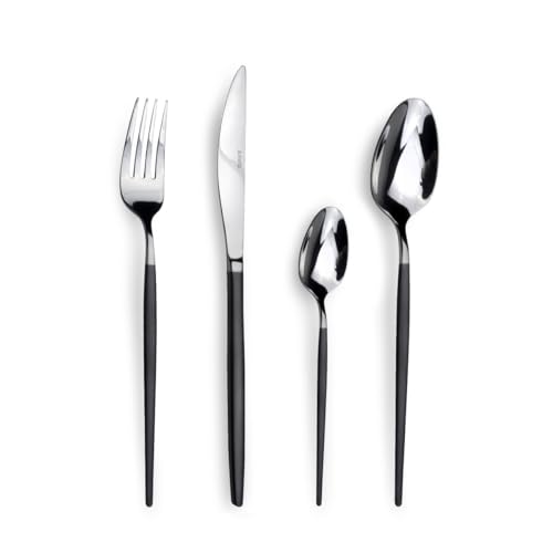 Amefa Besteck Set Soprano | Besteck 24-teilig | Edelstahl, Schwarz | PVD-Griff | 24-teiliges Besteckset für 6 Personen von Amefa