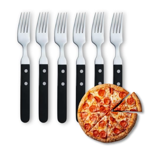 Amefa PIZZA 7000 Pizza-/ Steakgabel Set 6 Personen | Schwarzer Griff | 18/0 Edelstahl | poliert & rostfrei | 2-fach genietete Griffe aus Pakka Wood | Pizzabesteck | Steakbesteck | Grillbesteck Set von Amefa