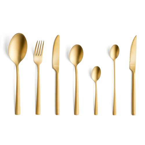 Amefa Besteck MANILLE, elegantes Tafelbesteck für 6 Personen, inlusive Steakmesser, Lattel-Dessertlöffel, gold, 42-teilig von Amefa