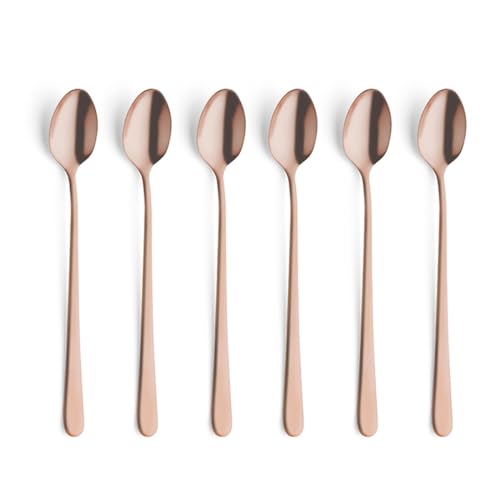Amefa AUSTIN Latte Macchiato Löffel Set | 6-teilig | stylisches Design in Trendfarbe | Edelstahl mit PVD Veredelung | Kupfer satiniert | 19, 8 cm | Kaffeelöffel lang | Langer Löffel für Chai Latte von Amefa