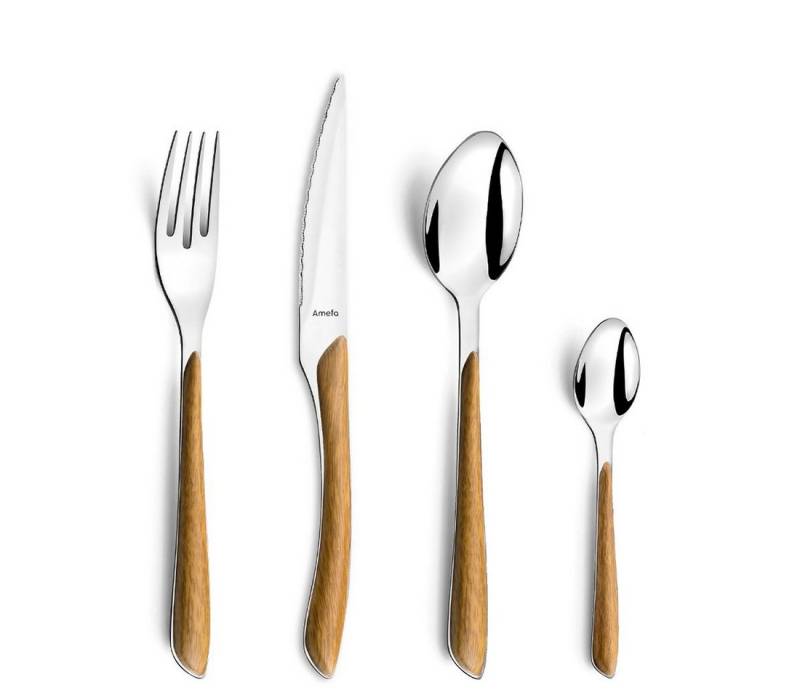 Amefa Besteck-Set ECLAT NATURE (16-tlg), 4 Personen, Edelstahl 18/0, Griff in Holzoptik, hochglanzpoliert von Amefa