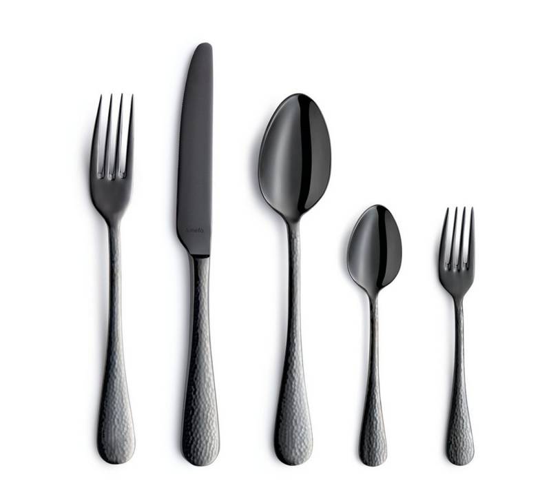 Amefa Besteck-Set SIERRA (30-tlg), Edelstahl 18/10, PVD schwarz, gehämmert von Amefa
