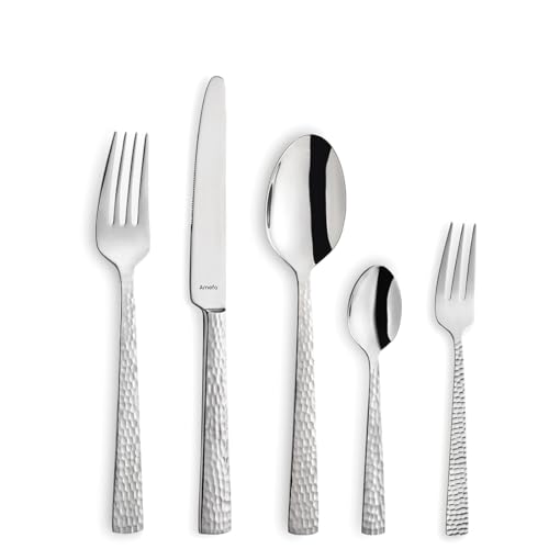 Amefa FELICITY Besteckset 30-teilig Edelstahl, Hochwertiges Besteck Set, Gehämmert, Essbesteck im Hammerschlag-Design, Edelstahlbesteck von Amefa