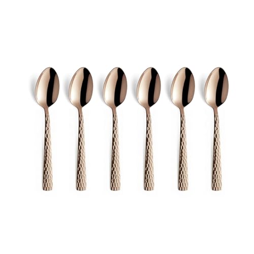 Amefa Felicity Mocca-/Espressolöffel Set 6-teilig | PVD Kaffeelöffel Set für 6 Personen | Rose | Teelöffel 6 Stück | Gehämmerter Griff von Amefa