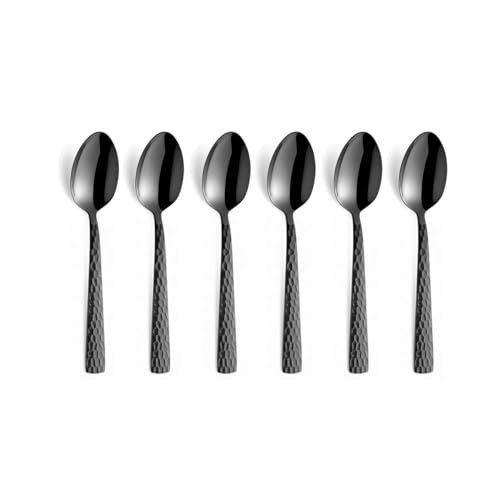 Amefa Felicity Mocca-/Espressolöffel Set 6-teilig | PVD Kaffeelöffel Set für 6 Personen | Schwarz | Teelöffel 6 Stück | Gehämmerter Griff von Amefa