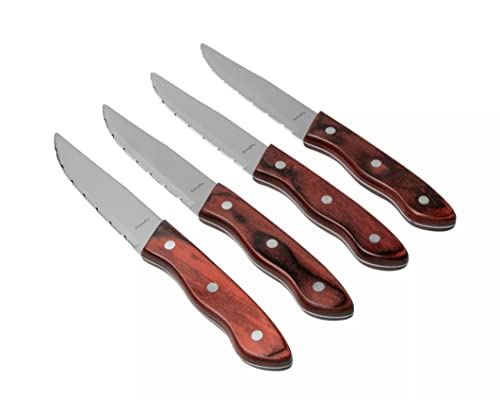 Amefa Hercule Steakmesser Set 4-teilig | Steakmesser mit Wellenschlif | Pakka-Holz-Griffe in Kastanie-Optik | Grillmesser | Pizzamesser | Steak Messer Set, Braun von Amefa