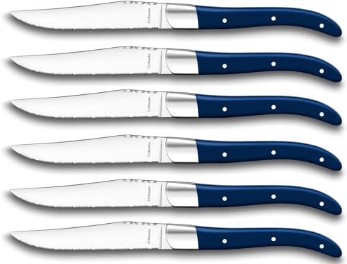 Amefa Lou Laguiole Steakmesser-Set 6-teilig | Griffe Blau | Mikro-Wellenschliff mit langanhaltender Schärfe | Super scharf & Schnitthaltig, Steakbesteck | Profi Steak-Set | Royal Steak von Amefa