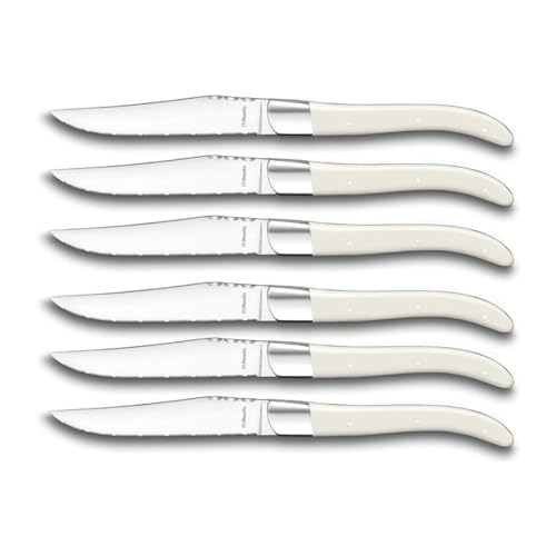 Amefa Lou Laguiole Steakmesser-Set 6-teilig | Griffe Weiß | Mikro-Wellenschliff mit langanhaltender Schärfe | Super scharf & Schnitthaltig, Steakbesteck | Profi Steak-Set | Royal Steak von Amefa