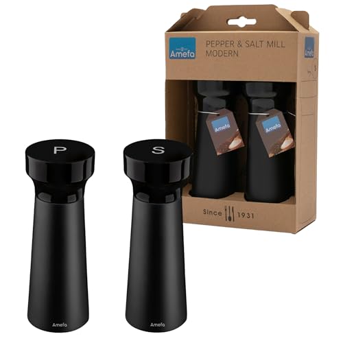 Amefa MODERN WOOD Salz und Pfeffermühle Set 2-teilig aus Holz |Schwarz| Keramikmahlwerk | Gewürzmühle im Set für Salz und Pfeffer | 15 cm | Rubberwood | unbefüllt von Amefa