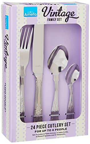 Amefa 621000WF19G24 Vintage Kings Besteck-Set, 24-teilig, Edelstahl, Silber, Piece Cutlery von Amefa