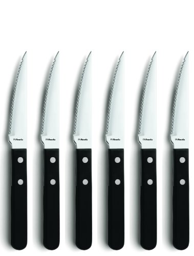 Amefa Piazza 7000 Steak- & Pizza-Messer, 10,5 cm Klingenlänge, 6-teilig, für bis zu 6 Personen, 13/0 Klingenstahl poliert & rostfrei, Schwarze und 2-Fach genietete Griffe, Steakbesteck, Pizzabesteck von Amefa
