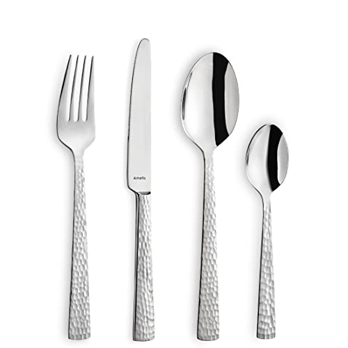 Amefa Besteck Set Felicity, 24-teiliges Essbesteck Set, Besteckset für 6 Personen, 18/0 Edelstahl, 13/0 Klingenstahl, Gehämmerter Griff, Mit Messer, Gabel, Löffel & Kaffeelöffel Amefa Besteck Set Felicity, 24-teiliges Essbesteck Set, Besteckset für 6 Personen, 18/0 Edelstahl, 13/0 Klingenstahl, Gehämmerter Griff, Mit Messer, Gabel, Löffel & Kaffeelöffel von Amefa