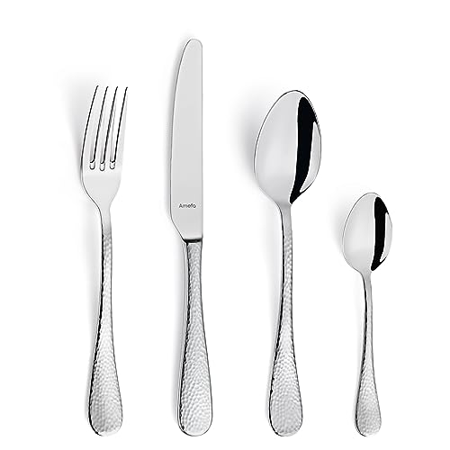 Amefa SIERRA Besteck Set 6 Personen | 24-teilig | Edelstahl 18/10 satiniert | gehämmerte Griffe | Essbesteck spülmaschinenfest | Besteckset 6 Personen | optisch und haptisch perfekt ausbalanciert von Amefa