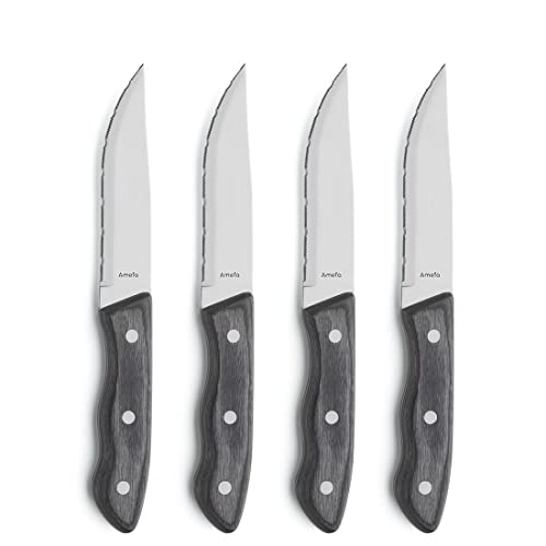 Amefa Hercule Steakmesser Set 4-teilig | Steakmesser mit Wellenschlif | Pakka-Holz-Griffe in Kastanie-Optik | Grillmesser | Pizzamesser | Steak Messer Set, Grau Amefa Hercule Steakmesser Set 4-teilig | Steakmesser mit Wellenschlif | Pakka-Holz-Griffe in Kastanie-Optik | Grillmesser | Pizzamesser | Steak Messer Set, Grau von Amefa