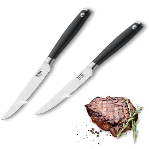 Amefa TENDERLOIN Steakmesser Set 2-teilig | Steakmesser mit Kunststoffgriffen | Schwarz | Wellenschliff Messer | Spezialklingenstahl hochglanzpoliert | Mit Etui | Grill Zubehör | Steak Besteck Set von Amefa