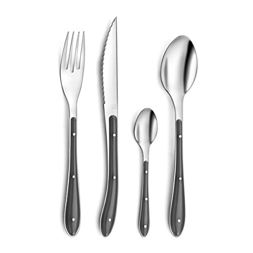 Amefa S24 PP Bistro Besteck, 24 Teile, Edelstahl, 1,5 mm dick, Grau/Schwarz, 9 x 9 x 24 cm von Amefa