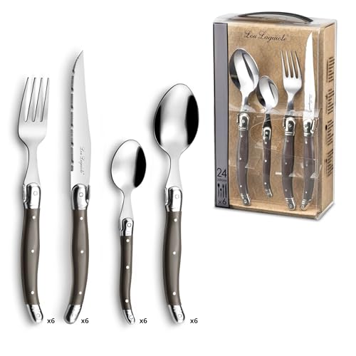 LOU LAGUIOLE TRADITION Steakmesser Besteck Set 24-teilig | Steakbesteck mit Tradition und Stil | Griffe in Pfeffer | Wellenschliff Messer | Grillbesteck Set | Scharfe Messer | Besteck Set 6 Personen LOU LAGUIOLE TRADITION Steakmesser Besteck Set 24-teilig | Steakbesteck mit Tradition und Stil | Griffe in Pfeffer | Wellenschliff Messer | Grillbesteck Set | Scharfe Messer | Besteck Set 6 Personen von Amefa
