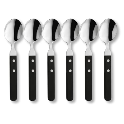 Amefa PIZZA 7000 Pizza-/ Steaklöffel Set 6 Personen | Schwarzer Griff | 18/0 Edelstahl | poliert & rostfrei | 2-fach genietete Griffe aus Pakka Wood | Pizzabesteck | Steakbesteck | Grillbesteck Set von Amefa