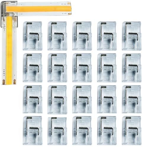 Amefil 20 Stück 2-pin 8mm COB LED Streifen L Verbinder pro Ecke, SMD COB 5050 High-Density LED Streifen, nahtlose transparente Verbinder von Amefil