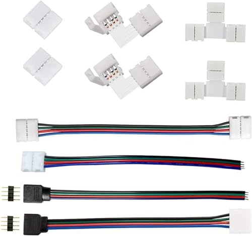 Amefil LED-Streifenverbinder für Lichtstreifen, 4-polig, 8 mm, L/T-Eckverbinder, Streifen auf Netzadapter, Streifen zu Controller, Jumper für 5050 LED-Lichtverbinder (4-polig) von Amefil