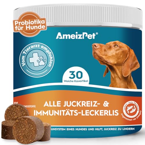 AmeizPet Hunde Weiche Leckerlis Anti Juckreiz & Immun für Hunde, Juckende Haut Und Fell Hund Verdauungssnacks, 30 Hunde Leckerlis von AmeizPet