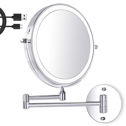 Amelar Wiederaufladbar Kosmetikspiegel 1X/10X Vergrößerung mit LED Beleuchtetung, 3 Farben Dimmbarer Schminkspiegel mit Touchschalter, Rasierspiegel 360° Drehbar für Badezimmer und Hotel von Amelar
