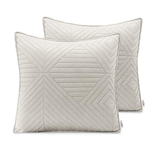 AmeliaHome 2 Kissenbezüge 45X45 cm beige Cappucino Kissenhüllen Set Ultrasonic Steppung Polyester Softa von AmeliaHome