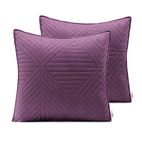 AmeliaHome 2 Kissenbezüge 45X45 cm violett Flieder Kissenhüllen Set Ultrasonic Steppung Polyester Softa von AmeliaHome