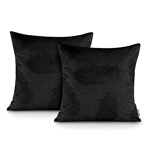 AmeliaHome 2 Kissenbezüge 45x45 cm Zierkissenhüllen Reißverschluss Gemustert Velvet Optik Pfauenfeder Muster Peacock Schwarz von AmeliaHome