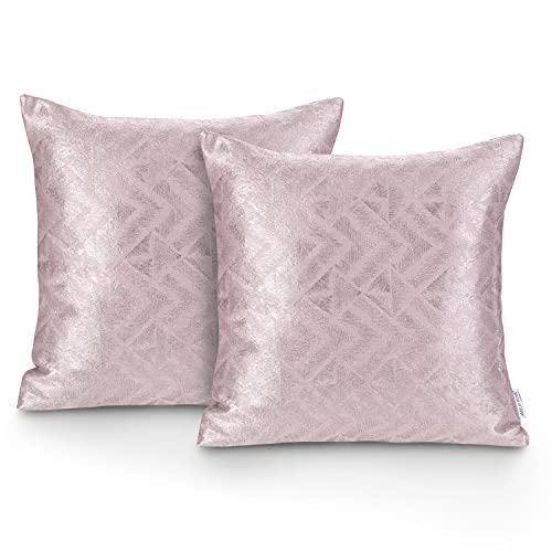 AmeliaHome 2 Kissenbezüge 45x45 cm Zierkissenhüllen Reißverschluss geometrisch Glamour Velvet Navia Altrosa Silber von AmeliaHome