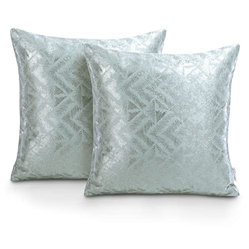 AmeliaHome 2 Kissenbezüge 45x45 cm Zierkissenhüllen Reißverschluss geometrisch Glamour Velvet Navia Minze Silber von AmeliaHome