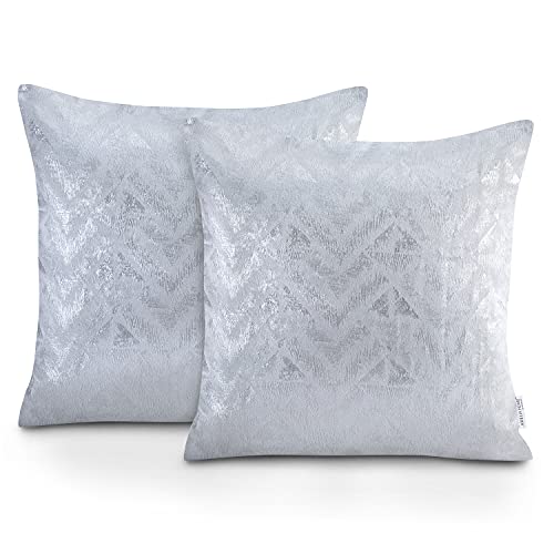 AmeliaHome 2 Kissenbezüge 45x45 cm Zierkissenhüllen Reißverschluss geometrisch Glamour Velvet Navia Stahl Silber von AmeliaHome