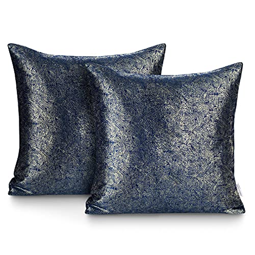 AmeliaHome 2 Kissenbezüge 45x45 cm Zierkissenhüllen Reißverschluss schimmernd Veras Marineblau Gold von AmeliaHome