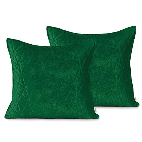 AmeliaHome 2 Kissenbezüge 45x45 cm grün zweiseitig Steppung Velvet Samt Laila von AmeliaHome