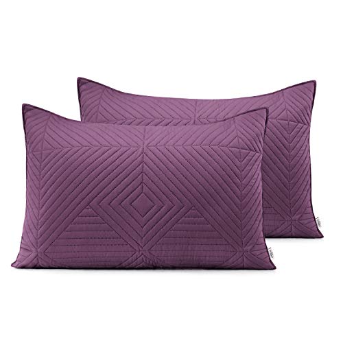 AmeliaHome 2 Kissenbezüge 50X70 cm violett Flieder Kissenhüllen Set Ultrasonic Steppung Polyester Softa von AmeliaHome