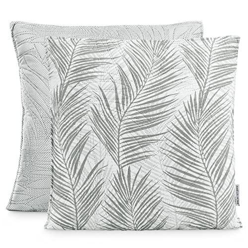 AmeliaHome 2 Kissenbezüge zweiseitig ultrasonic Steppung 45x45 cm Pflanzenmuster Grau Weiß Tropical Bonaire von AmeliaHome