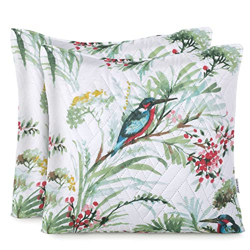 AmeliaHome 2 Kissenbezüge zweiseitig ultrasonic Steppung 45x45 cm Pflanzenmuster Vogelmuster Mehrfarbig Kingfisher von AmeliaHome