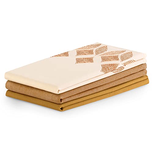 AmeliaHome 3er Set Geschirrtücher Baumwolle Küchentücher 50x70 cm Geometrisches Muster Letty Beige Senfgelb von AmeliaHome