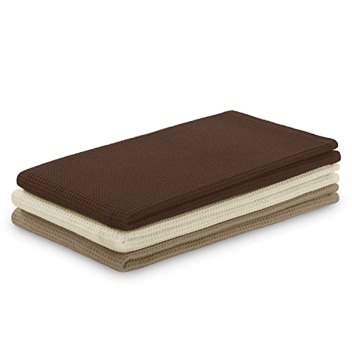 AmeliaHome 3er Set Geschirrtücher Baumwolle Küchentücher 50x70 cm Waffelpique Waffelstoff Letty Beige Braun von AmeliaHome