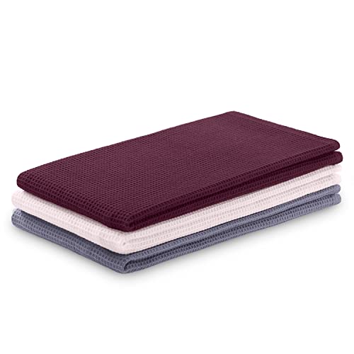 AmeliaHome 3er Set Geschirrtücher Baumwolle Küchentücher 50x70 cm Waffelpique Waffelstoff Letty Violett Puderrosa Rosa von AmeliaHome