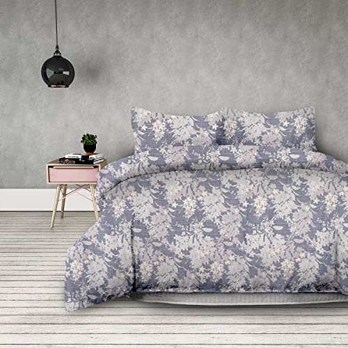 AmeliaHome 3tlg Bettwäsche 200x220 cm mit 2 Kissenbezügen 80x80 cm 100% Baumwolle Reißverschluss Blumen grau anthrazit Silber Madera Meadow von AmeliaHome