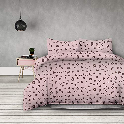 AmeliaHome 3tlg Bettwäsche 200x220 cm mit 2 Kissenbezügen 80x80 cm 100% Baumwolle Reißverschluss Leopardenflecken rosa Madera Pink Panther von AmeliaHome