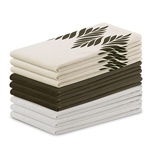 AmeliaHome 9er Set Geschirrtücher Baumwolle Küchentücher 50x70 cm Blätter Muster Letty Beige Braun von AmeliaHome