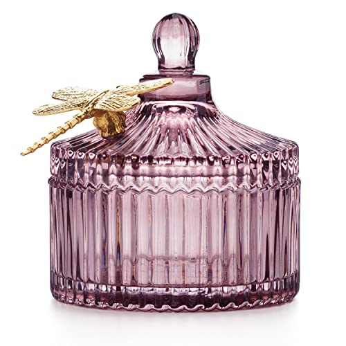AmeliaHome Aufbewahrungsbox mit Deckel Organizer aus Glas Kosmetikbox Libelle 10,5x11,9 cm Dragonfly Altrosa von AmeliaHome
