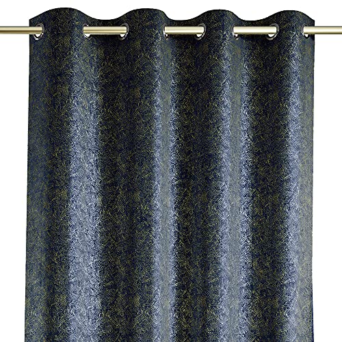 AmeliaHome Blackout Vorhang 140x250 cm 1 St. Ösenschal Verdunkelungsvorhang Blickdicht schimmernd Veras Marineblau Gold von AmeliaHome