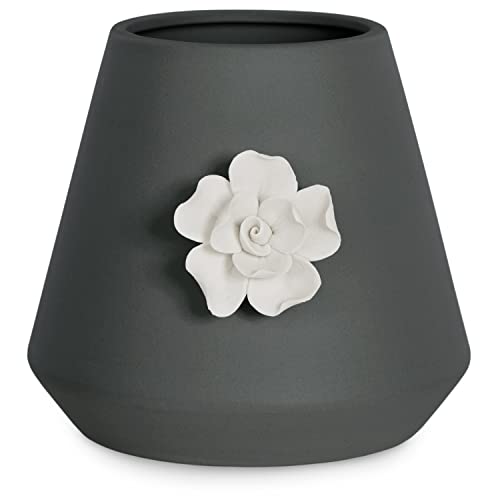 AmeliaHome Blumentopf aus Keramik Pflanzentopf Blumenmuster Deko Lusitano Schwarz von AmeliaHome