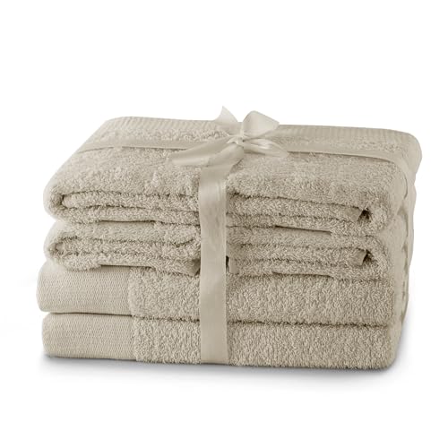 AmeliaHome Handtuch Set Beige 4 Handtücher 50x100 cm und 2 Duschtücher 70x140 cm 100% Baumwolle Qualität Saugfähig Cappuccino Amari von AmeliaHome