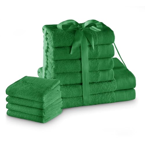 AmeliaHome Handtuch Set Grün 4 Gästetücher 30x50 cm 4 Handtücher 50x100 cm und 2 Duschtücher 70x140 cm 100% Baumwolle Qualität Saugfähig Amari von AmeliaHome
