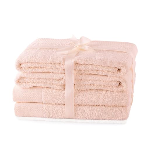AmeliaHome Handtuch Set Hellrosa 4 Handtücher 50x100 cm und 2 Duschtücher 70x140 cm 100% Baumwolle Qualität Saugfähig Rosa Amari von AmeliaHome